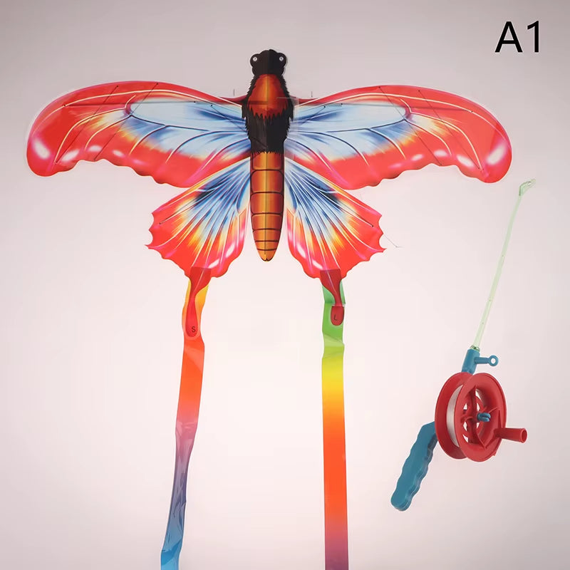 Children Kite Cartoon Foldable Mini Plastic Toys Kite with Hand Brake Fishing Rod for Kids Outdoor Fun Toy for Family Gathering