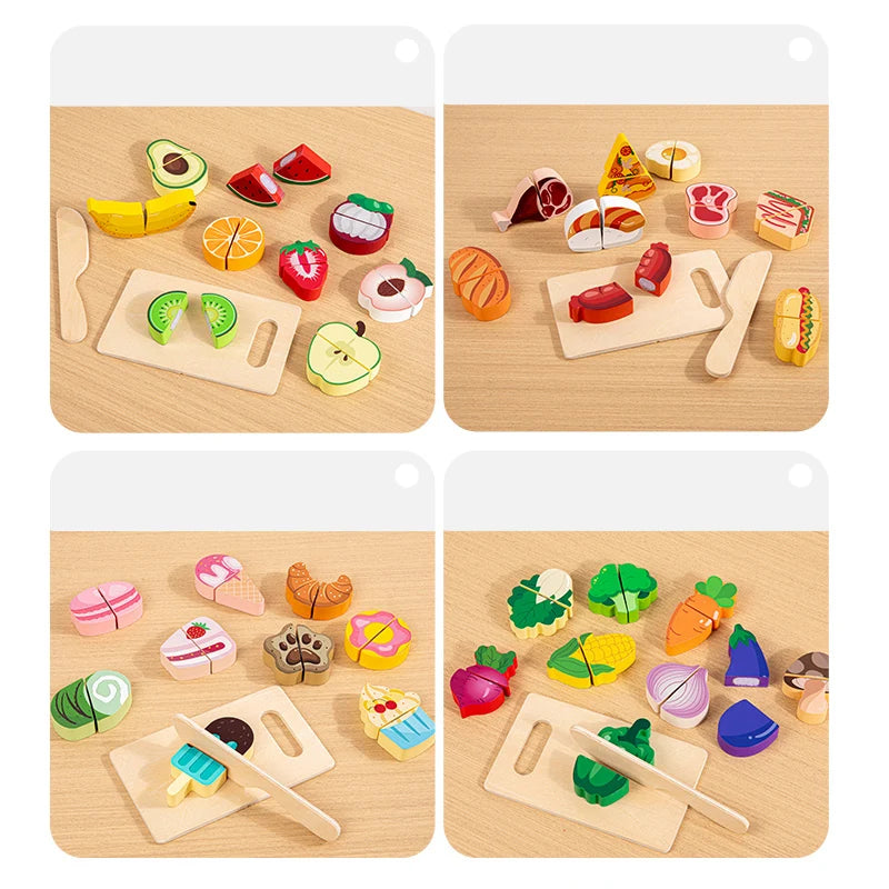 Wooden Pretend Play Simulation Food Fruits Vegetables Toys for Children Kids