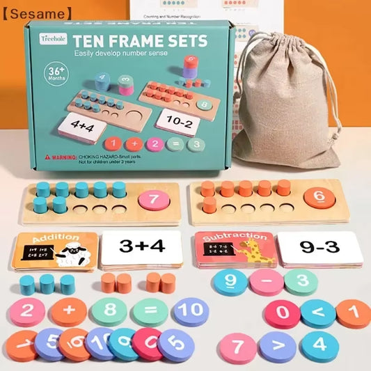 Wooden Ten Grid Arithmetic Sensation Educational Toys Subtraction Counting Board Montessori Math Tools for Children Learning Byh