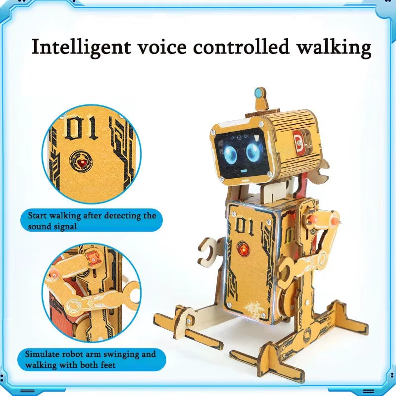 DIY Robot Science 3D Wooden Puzzles Voice Activated Robot STEM Kits Educational Building Blocks Assemble Toy for Kids Teens