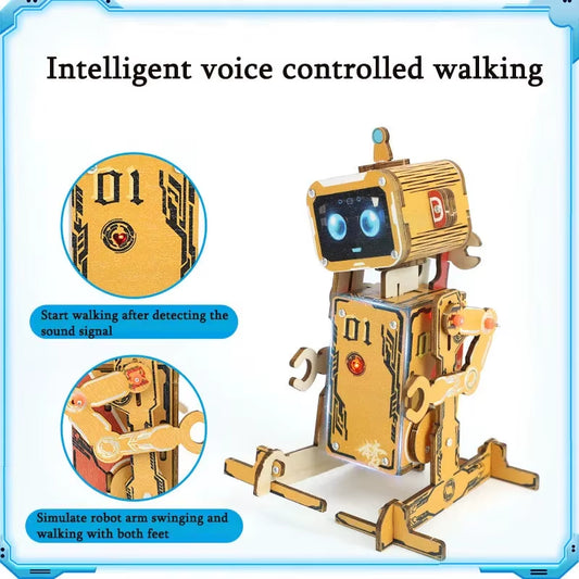 DIY Robot Science 3D Wooden Puzzles Voice Activated Robot STEM Kits Educational Building Blocks Assemble Toy for Kids Teens