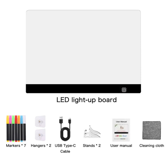 13.77"X9.84" - Acrylic Clear Light up Drawing Board , Glow Erasable Memo LED Magic Board , with 7 Color Markers Pen and Stand