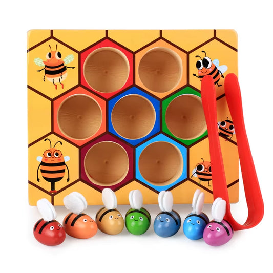 Clamp Bee to Hive Matching Game, Montessori Color Sorting Puzzle, Fine Motor Skill Toy, Early Educational Gift Toy