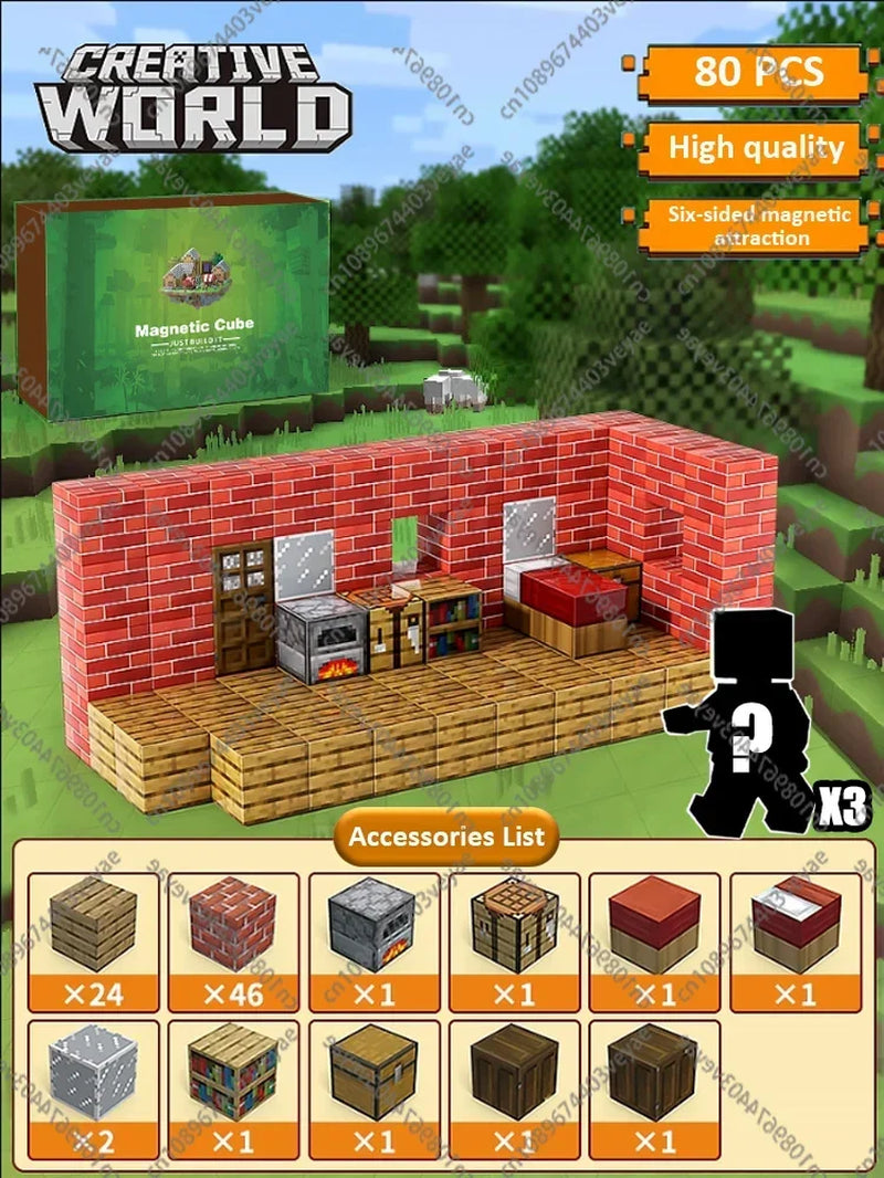 Magnetic Building Blocks Mine World Magnet Cube Set for Boy Girl Kid Age 3+ DIY Model Children Stem Montessori Sensory Toys Gift