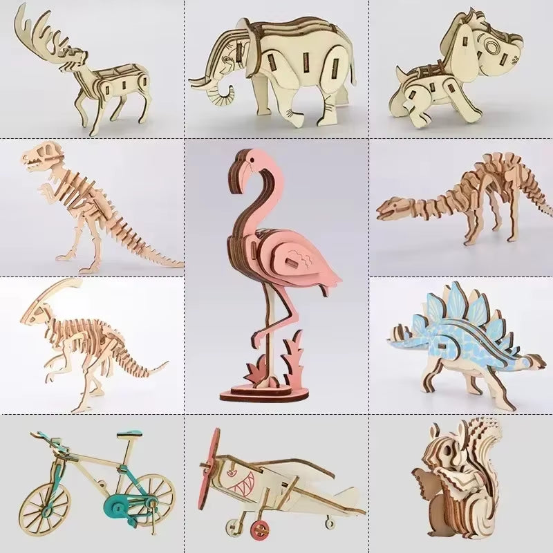Wooden Dinosaur Model Building Kits DIY 3D Mini Wooden Bicycle Model Children'S Toys Craft Accessories Assembly Kit Children'S