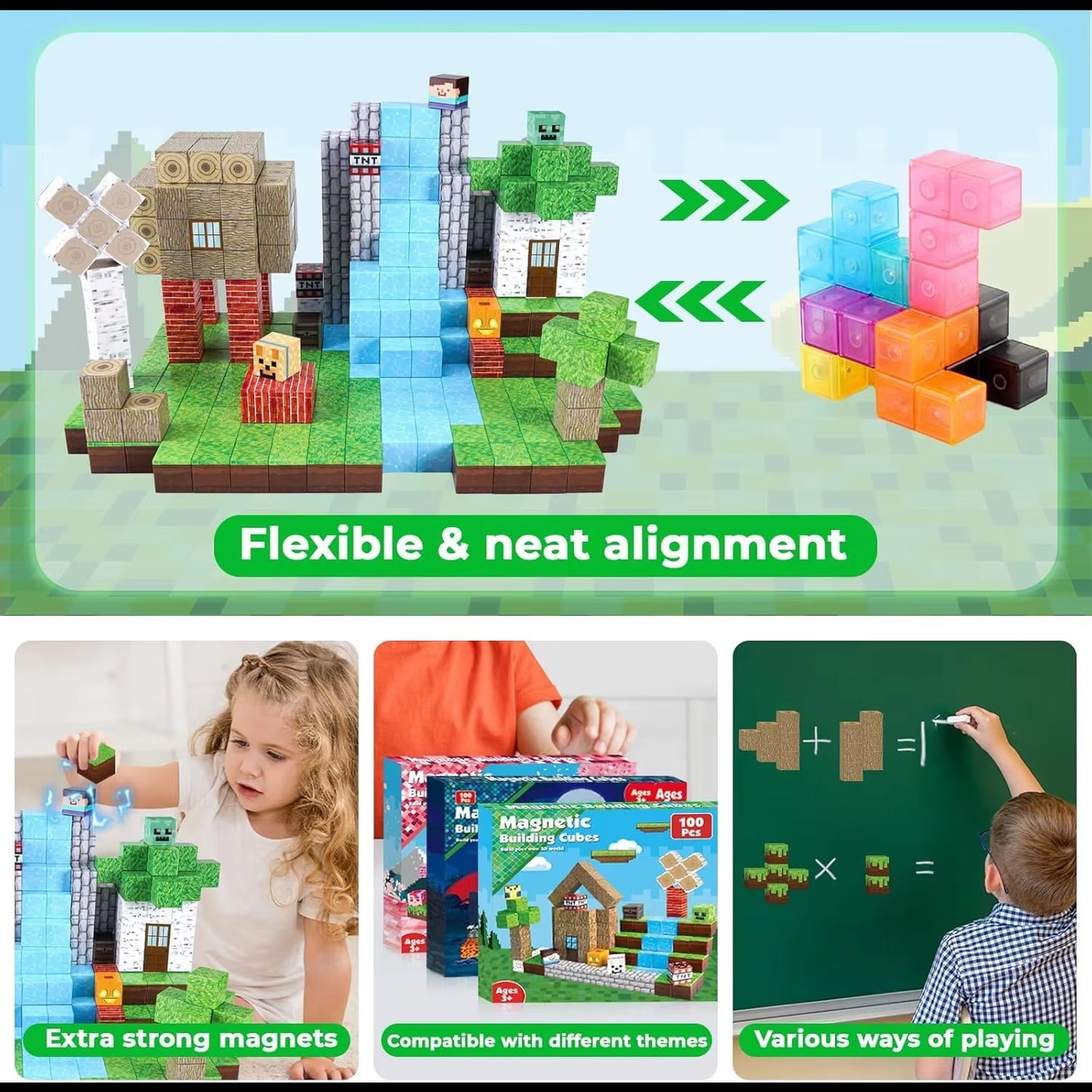Magnetic Building Blocks Mine World Magnetic Forest House Brick Cube Toys Set STEM Sensory 2025 Best Gift for 3+ Boy Girl Kid
