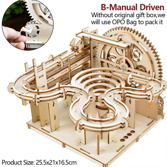 3D Wooden Puzzle Marble Run Set DIY Assemble Mechanical Model Building Kits STEAM Educational Toys for Adult Kids Birthday Gifts