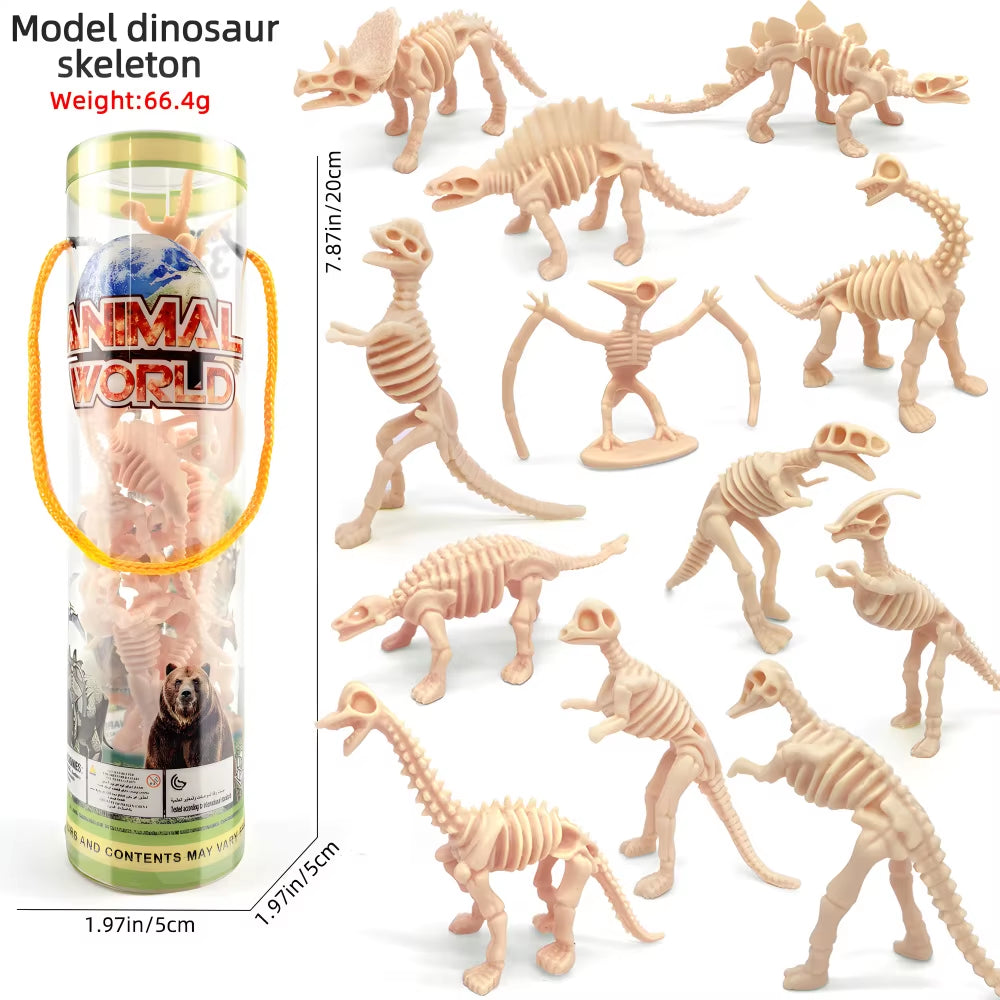 12Pcs/Set Updated Simulated Dinosaurs Skeleton Toy Model Realistic Animals Brachiosaurus Rex Toys for Children Christmas Gifts