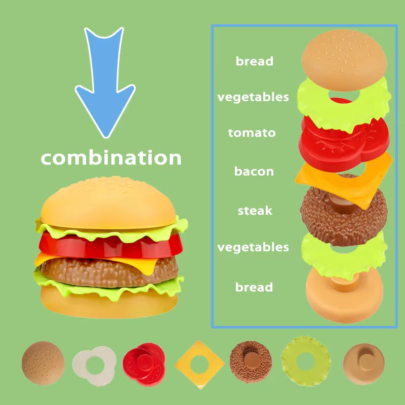 Kids Simulation Food Kitchen Toy Pretend Play Cooking Toys Cookware Pot Hamburger Hot Dog Fries Pizza Interactive Toys for Girls