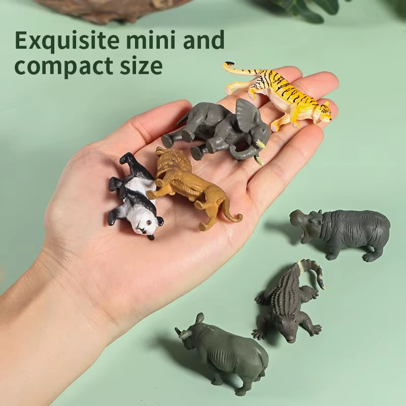 12Pcs Mini Small Wild Jungle Zoo Animal Model Elephant Giraffe Tiger Panda Lion Figures Collection Educational Toy for Kid Gift