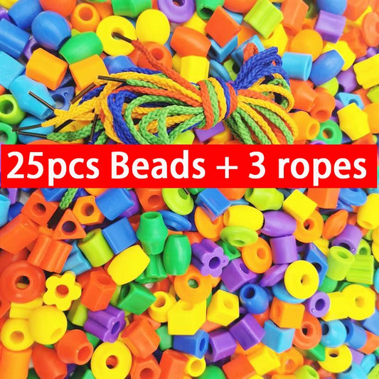 Rainbow Lacing Beads 25 Beads 3 Strings Montessori Toys Threading Toys Educational Toys Fine Motor Activities for Kids Toddler