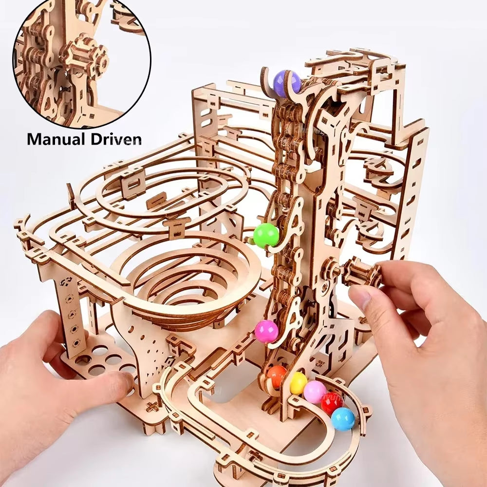 3D Wooden Puzzle DIY Assembly Building Kits Mechanical Model Marble Run Set Craft STEM Kit Home Craft Gifts Adults Kids