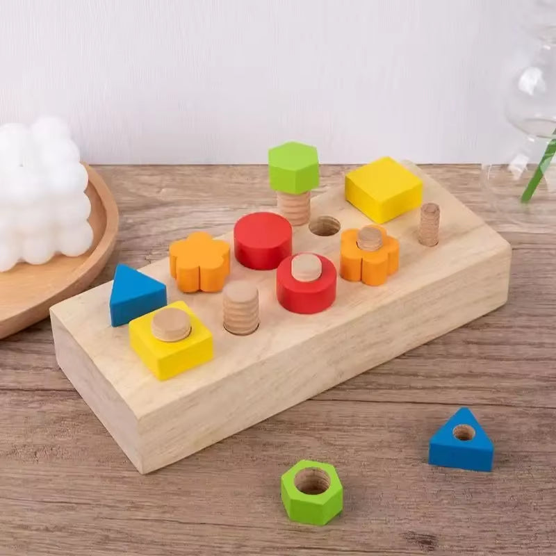 Educational Wooden Nut and Bolt Toy Set for Kids - Color Shape Matching Fine Motor Skills Development Sensory Screw Board Game