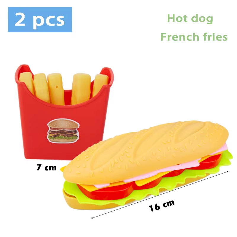 Kids Simulation Food Kitchen Toy Pretend Play Cooking Toys Cookware Pot Hamburger Hot Dog Fries Pizza Interactive Toys for Girls