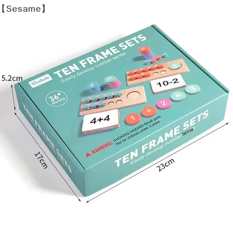 Wooden Ten Grid Arithmetic Sensation Educational Toys Subtraction Counting Board Montessori Math Tools for Children Learning Byh