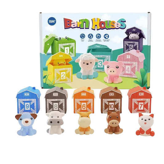 Farm Animal Matching House Montessori Toys for Toddler Rainbow Finger Puppet Number Cognition Color Sorting Pairing Games