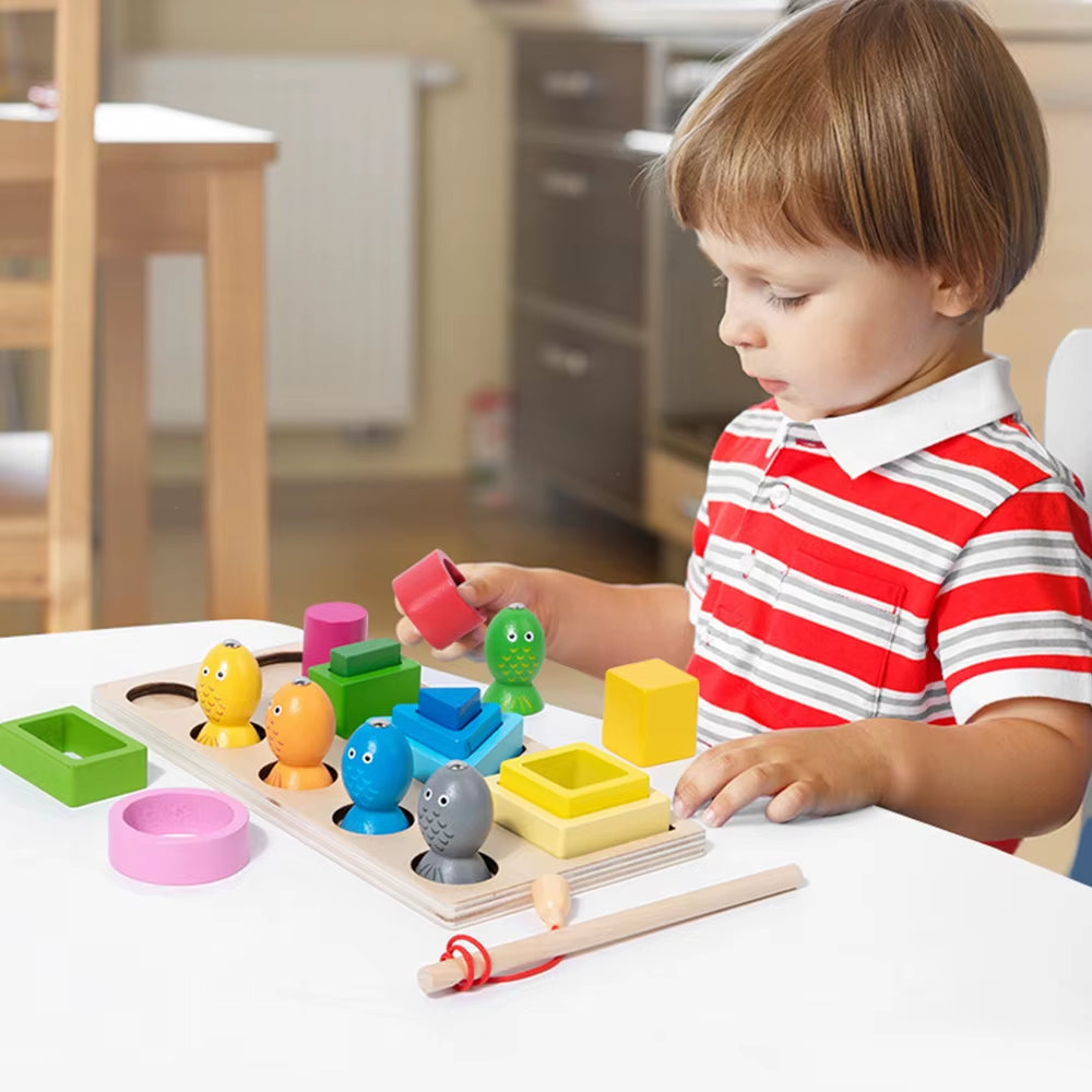 Shape Cognitive Classification Montessori Wooden Color Matching Puzzle Children'S Magnetic Fishing Learning Educational Toys