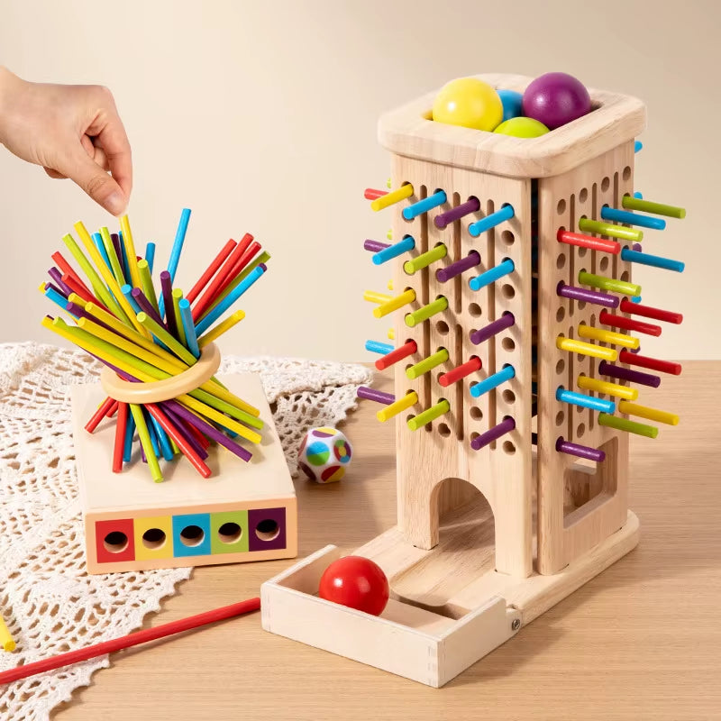 Montessori Game Wooden Stick Tower Toy with Sticks Dice Motor Skills Development Stick Counting Math Educational Toy for Kids